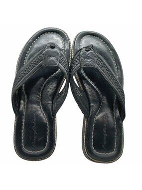Tommy Bahama Woven Black Leather Flip Flops Men's 11 Anchors Away Thong Sandals